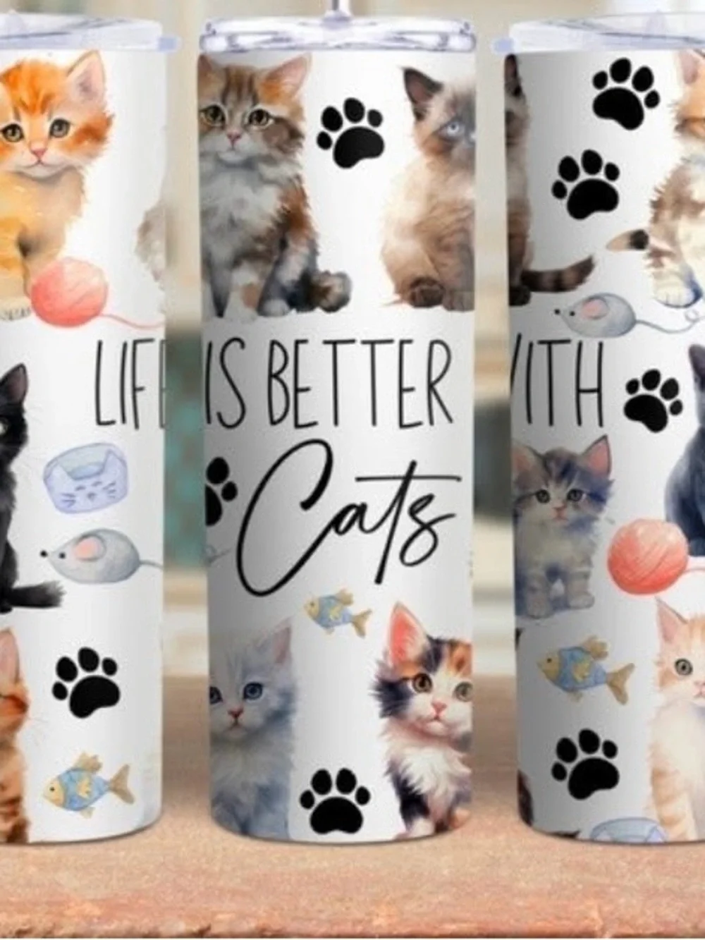 Life Is Better With Cats Insulated Tumbler - White Cat Print